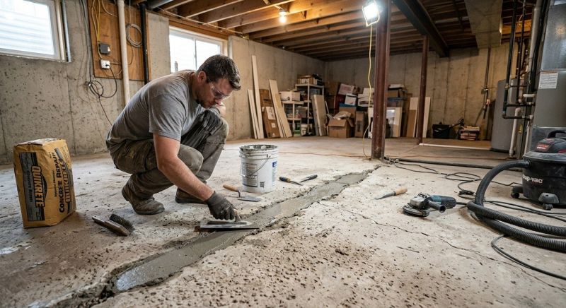 Cracked Basement Floor Repair in Natick, MA